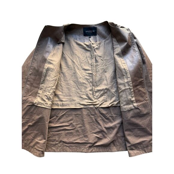 Lafayette 148 Two Tone Taupe Leather & Cotton Jacket Size S - Picture 5 of 12